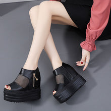 画像をギャラリービューアに読み込む, 厚底PUカジュアルオープントゥサンダルシューズレデイース