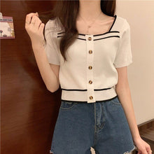 画像をギャラリービューアに読み込む, 韓国系合わせやすい半袖ニットTシャツブラウスガーリー