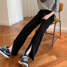画像をギャラリービューアに読み込む, シンプル ゆったりスリット ウエストゴム スポーティ合わせやすいパンツレディース