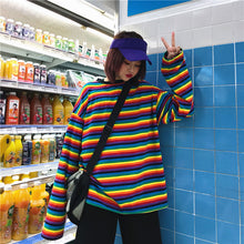 画像をギャラリービューアに読み込む, 長袖Tシャツ原宿風 ゆったりカジュアル ストライプカラーヒット 虹色ァーション レディース