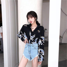 画像をギャラリービューアに読み込む, 原宿系鶴柄長袖シャツトップス気質レデイース