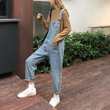 画像をギャラリービューアに読み込む, カレッジ風レトロ ゆったり デニムオールインワンパンツ
