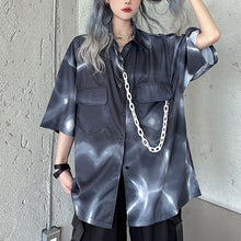 画像をギャラリービューアに読み込む, ストリート系タイダイ黒ゴス半袖シャツBF風ダンストップス