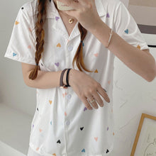 画像をギャラリービューアに読み込む, セットアップ 小ハート柄 半袖 可愛いパジャマレディース