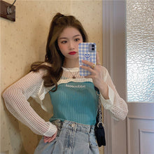 画像をギャラリービューアに読み込む, 韓国系2点セットアップ長袖ショート丈Tシャツとキャミソール
