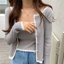画像をギャラリービューアに読み込む, 韓国系長袖薄手ニット カーディガン & キャミソールセットアップレディス