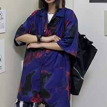 画像をギャラリービューアに読み込む, レトロ柄半袖シャツ ダークグラデ バイオレット原宿風 ブラウス