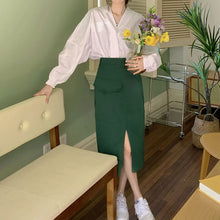 画像をギャラリービューアに読み込む, レトロセットアップ長袖シャツとスカートカジュアル春秋女性らしい