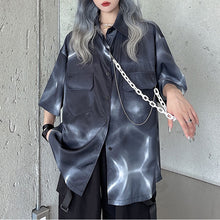 画像をギャラリービューアに読み込む, ストリート系タイダイ黒ゴス半袖シャツBF風ダンストップス