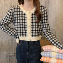 画像をギャラリービューアに読み込む, シンプルチェック柄カーディガン長袖ニットセータートップス