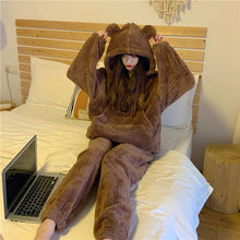 画像をギャラリービューアに読み込む, かわいいもこもこフーディーフリースルームウェアパジャマ ガーリーカジュアル