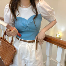 画像をギャラリービューアに読み込む, 着痩せ カジュアルニット半袖Tシャツシンプル ストリート