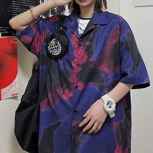 画像をギャラリービューアに読み込む, レトロ柄半袖シャツ ダークグラデ バイオレット原宿風 ブラウス