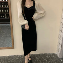 画像をギャラリービューアに読み込む, レトロカジュアルロングベルベットワンピースレデイース