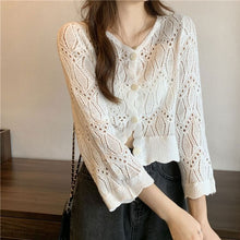 画像をギャラリービューアに読み込む, レースニットVネックカーディガンレディースブラウス