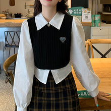 画像をギャラリービューアに読み込む, 学園風重ね着風切り替え可愛い 長袖 ニットシャツトップス ガーリー