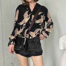 画像をギャラリービューアに読み込む, 原宿系鶴柄長袖シャツトップス気質レデイース
