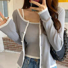 画像をギャラリービューアに読み込む, 韓国系長袖薄手ニット カーディガン & キャミソールセットアップレディス