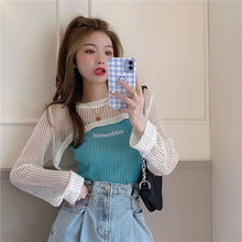 画像をギャラリービューアに読み込む, 韓国系2点セットアップ長袖ショート丈Tシャツとキャミソール