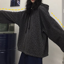 画像をギャラリービューアに読み込む, ストリート系ルーズなサイズパーカーフード付きヒョウ柄原宿