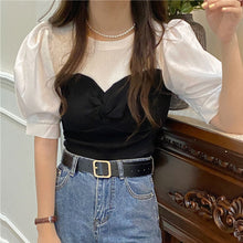 画像をギャラリービューアに読み込む, 着痩せ カジュアルニット半袖Tシャツシンプル ストリート