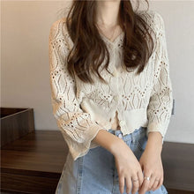 画像をギャラリービューアに読み込む, レースニットVネックカーディガンレディースブラウス
