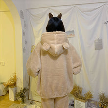 画像をギャラリービューアに読み込む, かわいいもこもこフーディーフリースルームウェアパジャマ ガーリーカジュアル