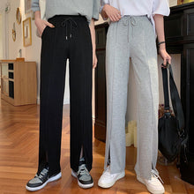 画像をギャラリービューアに読み込む, シンプル ゆったりスリット ウエストゴム スポーティ合わせやすいパンツレディース