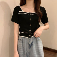 画像をギャラリービューアに読み込む, 韓国系合わせやすい半袖ニットTシャツブラウスガーリー