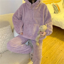 画像をギャラリービューアに読み込む, かわいいもこもこフーディーフリースルームウェアパジャマ ガーリーカジュアル