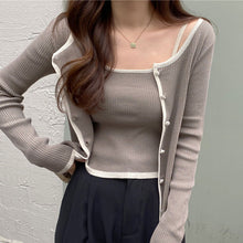 画像をギャラリービューアに読み込む, 韓国系長袖薄手ニット カーディガン & キャミソールセットアップレディス
