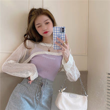 画像をギャラリービューアに読み込む, 韓国系2点セットアップ長袖ショート丈Tシャツとキャミソール