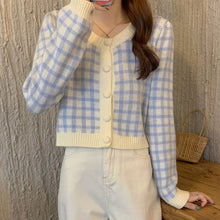 画像をギャラリービューアに読み込む, シンプルチェック柄カーディガン長袖ニットセータートップス