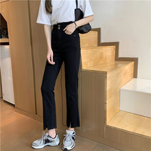 画像をギャラリービューアに読み込む, レトロ シンプル 無地 スリット ハイウエストデニムパンツボトムス