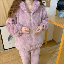 画像をギャラリービューアに読み込む, かわいいもこもこフーディーフリースルームウェアパジャマ ガーリーカジュアル