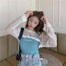 画像をギャラリービューアに読み込む, 韓国系2点セットアップ長袖ショート丈Tシャツとキャミソール