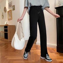 画像をギャラリービューアに読み込む, シンプル ゆったりスリット ウエストゴム スポーティ合わせやすいパンツレディース