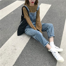 画像をギャラリービューアに読み込む, カレッジ風レトロ ゆったり デニムオールインワンパンツ