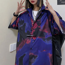 画像をギャラリービューアに読み込む, レトロ柄半袖シャツ ダークグラデ バイオレット原宿風 ブラウス
