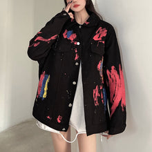 画像をギャラリービューアに読み込む, スプラッシュ柄プリントデニム ジャケットアウターコート原宿系 レディース