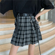 画像をギャラリービューアに読み込む, ストリート系ハイウエスト カジュアルスカートチェック柄原宿系ダンス服ベルト付き