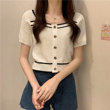 画像をギャラリービューアに読み込む, 韓国系合わせやすい半袖ニットTシャツブラウスガーリー