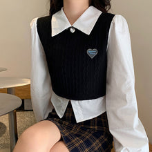 画像をギャラリービューアに読み込む, 学園風重ね着風切り替え可愛い 長袖 ニットシャツトップス ガーリー