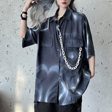 画像をギャラリービューアに読み込む, ストリート系タイダイ黒ゴス半袖シャツBF風ダンストップス