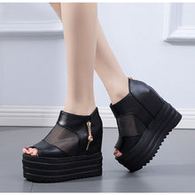 画像をギャラリービューアに読み込む, 厚底PUカジュアルオープントゥサンダルシューズレデイース