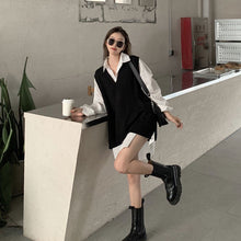 画像をギャラリービューアに読み込む, 韓国系ゆったりストライ柄シャツとニットベスト気質セットレデイース