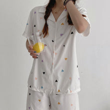 画像をギャラリービューアに読み込む, セットアップ 小ハート柄 半袖 可愛いパジャマレディース