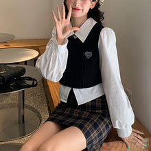 画像をギャラリービューアに読み込む, 学園風重ね着風切り替え可愛い 長袖 ニットシャツトップス ガーリー