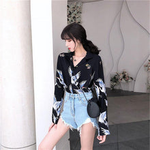 画像をギャラリービューアに読み込む, 原宿系鶴柄長袖シャツトップス気質レデイース