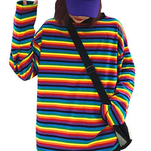 画像をギャラリービューアに読み込む, 長袖Tシャツ原宿風 ゆったりカジュアル ストライプカラーヒット 虹色ァーション レディース